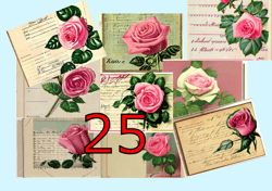 Scrapbooking card set, Pocket card - vintage roses, flowers, tag-2