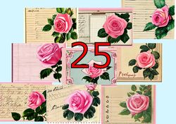 Scrapbooking card set, Pocket card - vintage roses, flowers, tag-3