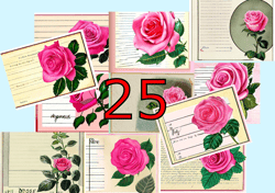 Scrapbooking card set, Pocket card - vintage roses, flowers, tag-5