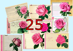 Scrapbooking card set, Pocket card - vintage roses, flowers, tag-6