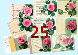 Scrapbooking card set, Pocket card - vintage roses, flowers, tag-8