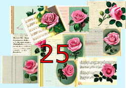 Scrapbooking card set, Pocket card - vintage roses, flowers, tag-9