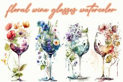 Floral Wine Glasses Watercolor