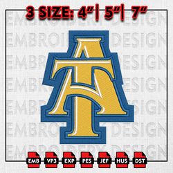 North Carolina AT Aggies Embroidery files, NCAA D1 teams Embroidery Designs, Machine Embroidery Pattern