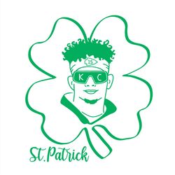 Patrick Mahomes's Portrait In Green Lucky Clover SVG