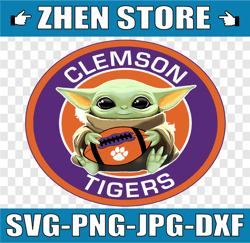 Baby Yoda with Clemson Tigers  Football PNG,  Baby Yoda png, NCAA png, Sublimation ready, png files for sublimation,prin
