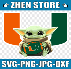 Baby Yoda with Miami Hurricanes Football PNG,  Baby Yoda png, NCAA png, Sublimation ready, png files for sublimation