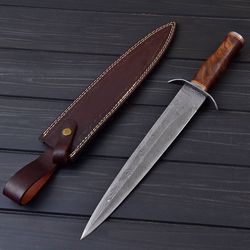 custom handmade damacus steel dagger hunting knife, toothpick dagger klnife, hand craft knife with leather sheath