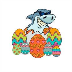 Cute Shark Between Easter Eggs SVG PNG