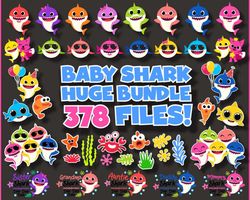 378 Baby Shark Bundle Svg, Baby Shark Svg, Family Shark Svg,  Baby Shark Birthday Svg, Sharks with Glasses Svg