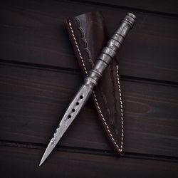 custom handmade full DAMASCUS DAGGER hunting knife, toothpick dagger klnife, hand craft knife with leather sheath