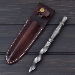 custom handmade full DAMASCUS DAGGER knife, toothpick dagger klnife, hand craft knife with leather sheath