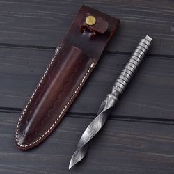 custom handmade full tang DAMASCUS DAGGER knife, toothpick dagger klnife, hand craft knife with leather sheath