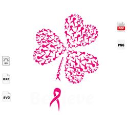 Four Leaf Clover, Breast Cancer Gift, Breast Cancer Svg, Cancer Awareness, Cancer Ribbon Svg, Breast Cancer Ribbon, Brea