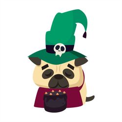 Cute Halloween Witch Pug Dog PNG, Black Cake PNG Sublimation Designs