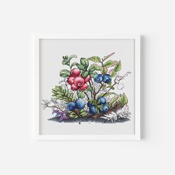 Berries Cross Stitch Pattern PDF, Plant Hand Embroidery Design Digital File, Garden Counted Cross Stitch Chart, Kitchen