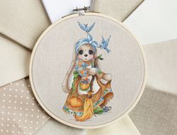 Magic Princess Cross Stitch Pattern PDF, Cinderella Hand Embroidery, Rabbit Cross Stitch, Bunny Needlepoint