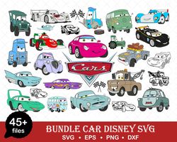 Car Disney Bundle Svg, Pixar Car Svg, Lightning McQueen Svg, Car Disney Characters Svg, Disney Svg, Png Dxf Eps File