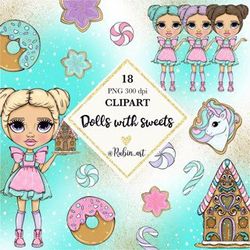 Beauty girl with sweets clipart, doll clipart, sweets clipart,  planner sticker, girl illustrations, doll illustrations