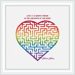 Cross stitch pattern Heart labyrinth silhouette geometric ornament rainbow quote colorful counted crossstitch patterns