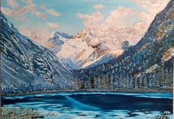 Mountain scenery Winter on the mountain picture 27*39 inch Mountain lake oil painting