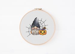 Gnome Witcher Cross Stitch Pattern, Pumpkin Cross Stitch, Halloween Cross Stitch, Fall Cross Stitch, Halloween Gnome PDF