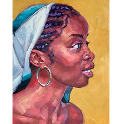 Black Queen Painting Original Female Portrait Artwork Oil On Panel 11x14 Inch African Woman Art