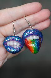 Rainbow Lips glitter earrings
