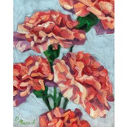 Carnations Painting Original Spring Flowers Artwork Oil On Panel 8x10 Inch Floral Wall Art