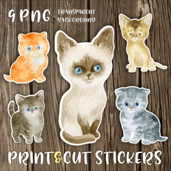 Watercolor Cats | Printable Stickers PNG