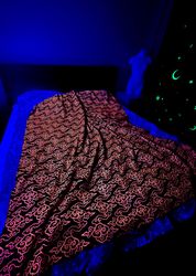 Home blanket 2 sided print "Fire Dragon" Picnic coverlet Blacklight pattern Soft cover Orange blanket Psychedelic carpet