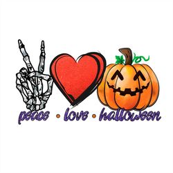 Peace Love Halloween PNG, Skeleton Hand PNG Sublimation Designs