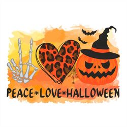 Watercolor Peace Love Halloween PNG, Pumpkin Witch PNG Sublimation Designs