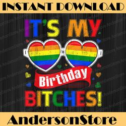 Gay Pride Rainbow LGBT It's My Birthday Bitches Cute Glasses LGBT Month PNG Sublimation Design