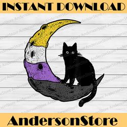 Nonbinary Moon Space Cat LGBT Pride with NB Non-Binary Flag LGBT Month PNG Sublimation Design