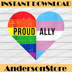 Gay Trans Transgender Heart Rainbow Flag Cool LGBT Ally LGBT Month PNG Sublimation Design