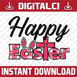 Plaid Happy Easter Bunny Ears Cross Cute Religious Christian Easter Day Png, Happy Easter Day Sublimation Design