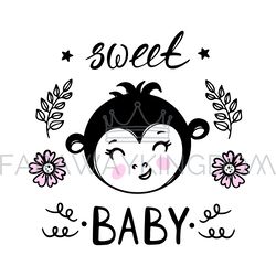 MONKEY SWEET Baby Cartoon Clip Art Vector Illustration Set