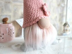 Rose Gnome interior toy in a knitted cap