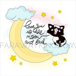 MOON KITTY Good Night Animal Cartoon Vector Illustration Set