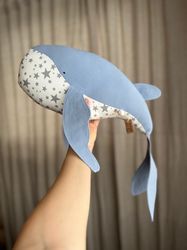 Whale big toy gift for newborn safe first toy handmade toy blue
