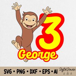 Curious George Birthday Party Svg, Curious George Birthday Svg, Curious George Birthday Invitation, Kids Birthday Svg