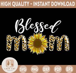 BLESSED MOM Leopard Print, Sunflower Design For Sublimation Print, Mother's Day Png, Digital Download