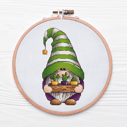 Cactus Gnome Cross Stitch, Dwarf Cross Stitch, Cactus Wall Art Hand Embroidery, Gnome Lover Gift Tapestry, PDF File