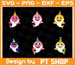 6 Family Sharks Birthday Character with Friends SVG,Png,Shark's friends svg, Pink Fong svg