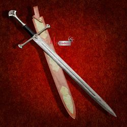 Handmade Damascus Steel Anduril/Narsil Sword of King Aragorn 39" Long with custom leather sheath, wedding gif