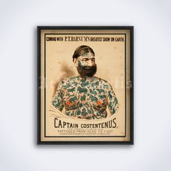 Tattooed Man Captain Costentenus vintage freak show circus printable art print poster Digital Download