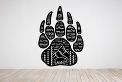 Wildlife. The Pawprint Of A Bear. Image Of A Bear In The Wilderness, Wall Sticker Vinyl Decal Mural Art Decor
