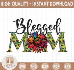 BLESSED MOM Leopard Print and Sunflower Design For Sublimation Print, Mother's Day T-Shirt Png, Digital Download. Buy 3