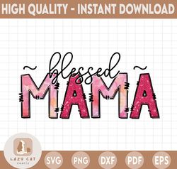 Blessed Mama Glitter PNG Image, Pink Glitter Design, Transparent PNG, Sublimation Designs Download